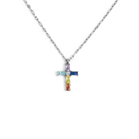 Marlù Collana croce pendente con cristalli baguette