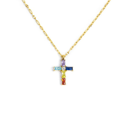 Marlù Collana croce pendente con cristalli baguette