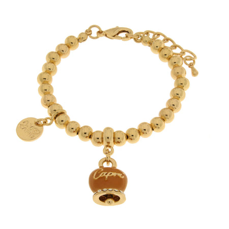 BYSIMON - Bracciale in Metallo con campanella arancio scritta capri