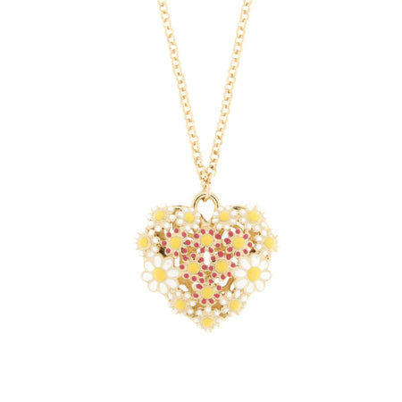 BYSIMON - Collana in Metallo cuore impreziosito da fiori bianchi