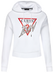 Felpa Donna Guess Tinta Unita Bianca Con Logo Centrale Felpa Con Cappuccio 100% Cotone Felpa Casual Manica Lunga