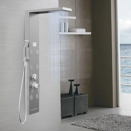 Colonna Doccia York Acciaio 4 Funzioni Display Controllo Temperatura 2 Finiture