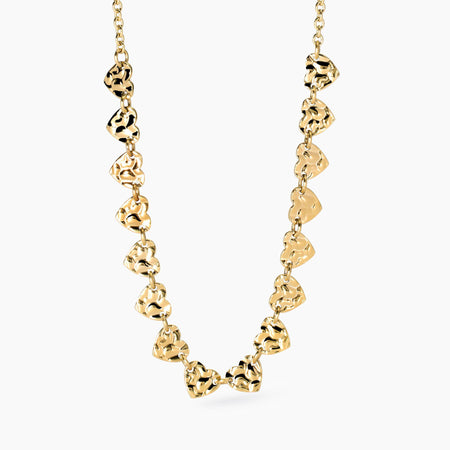 Kidult - Collana a girocollo dorato cuori effetto martellato STYLE 03