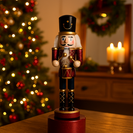 Soldatino schiaccianoci con carillon per decorazioni natalizie 22 cm