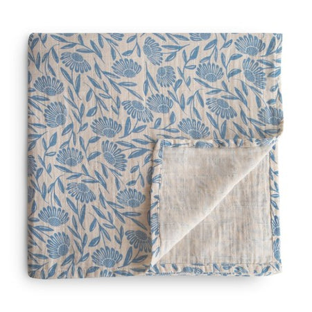 Mussola Print Blue Flowers 120x120 Cm Mushie