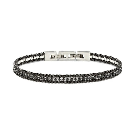 Amen - Bracciale Tennis in Acciaio Nero con Zirconi Neri