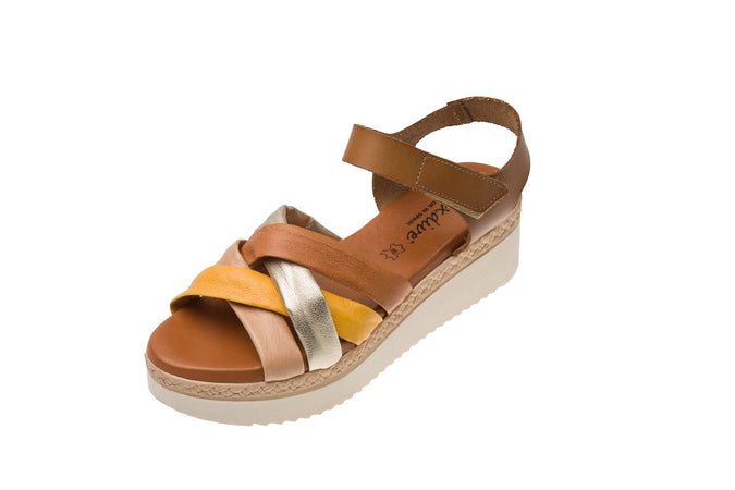 Luxdive sandalo donna zeppa in pelle tubolari terra/platino