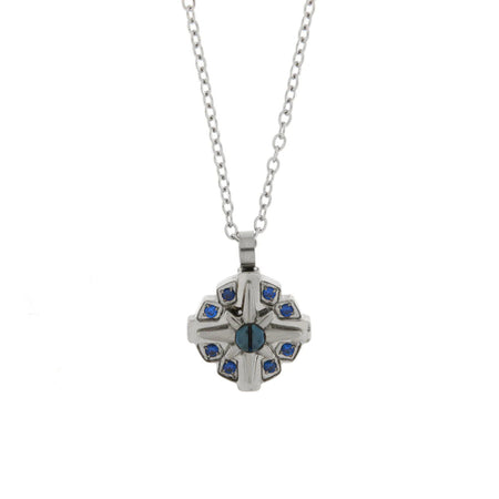 By Simon - Collana in Acciaio con pendente tondo con dettagli blu