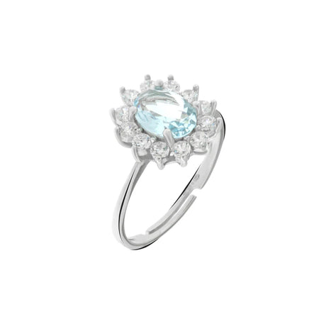 BYSIMON - Anello in Argento 925 con zirconi bianchi e zircone centrale acqua