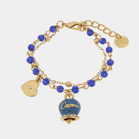 BYSIMON - Bracciale in Metallo multifilo con pietre blu e campanella Capri blu