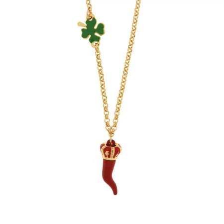BYSIMON - Collana in Metallo con cornetto portafortuna impreziosito da smalto rosso
