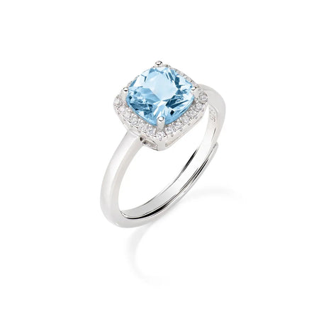 AMEN - Anello Lady Regolabile con Zircone Acquamarina Taglio Radiant