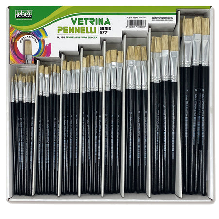 Vetrinetta 168 Pennelli Punta Piatta Pura Setola Serie 577 Lebez