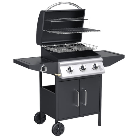 Barbecue a Gas Pietra Lavica 3 Fuochi con Termostato + Fornello e Piano Laterali
