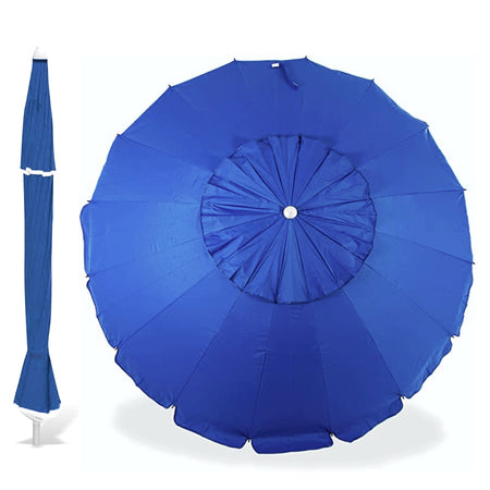 Ombrellone Spiaggia Antivento 16 stecche in fibra di vetro Struttura Alluminio Anti UV 220 Blu