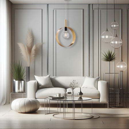 Lampadario Sospensione Metallo Verniciato Stefy 1 luce E27 Oro/Satinato