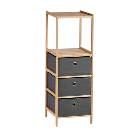 Mobile Cassettiera 2Mensole 3Cassetti Legno Naturale e Stoffa Grigio 32 x 26 H 89cm