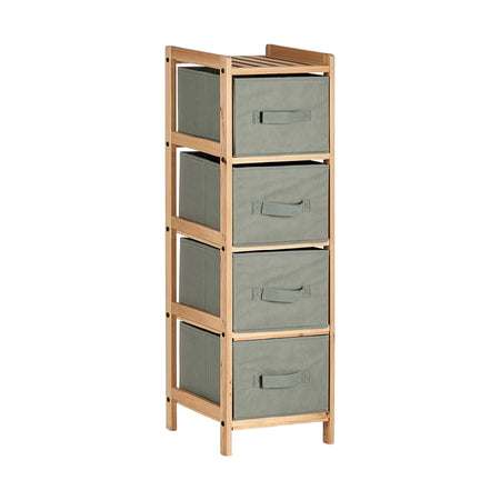 Mobile Cassettiera 4 Cassetti in Legno Naturale e Stoffa Colore Grigio H 89cm