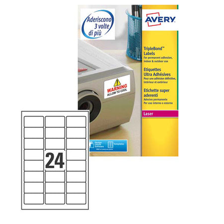 Poliestere Adesivo Extra L6141 Bianco 20Fg A4 63,5X33,9Mm (24Et/Fg Laser Avery