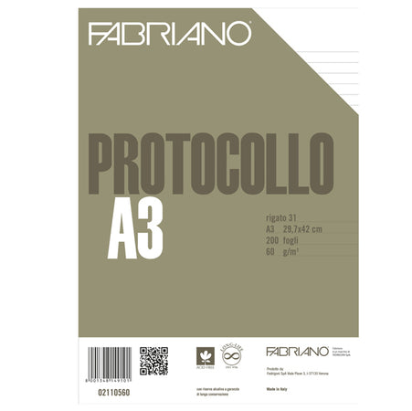 Protocollo 1Rigo 200Fg 60Gr F.To A3 Chiuso (21X29,7Cm Fabriano