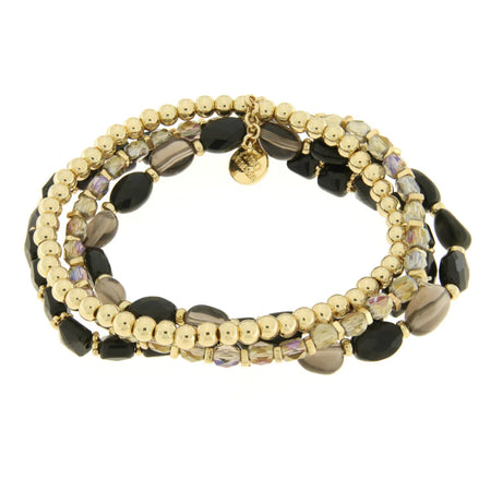 BYSIMON - Bracciale in Metallo multifilo con perline oro e pietre nere