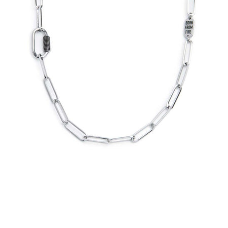 Marlù Collana catena maglia larga diamantata con elemento ovale al centro in black oil