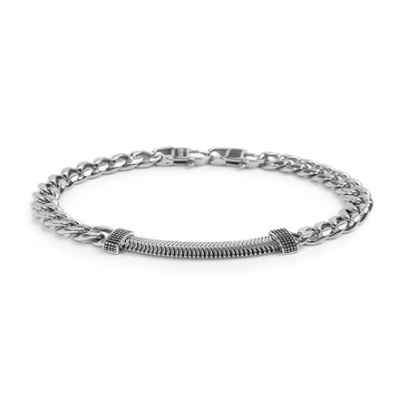Marlù Bracciale catena cuban e catena snake piatta centrale con trama puntinata