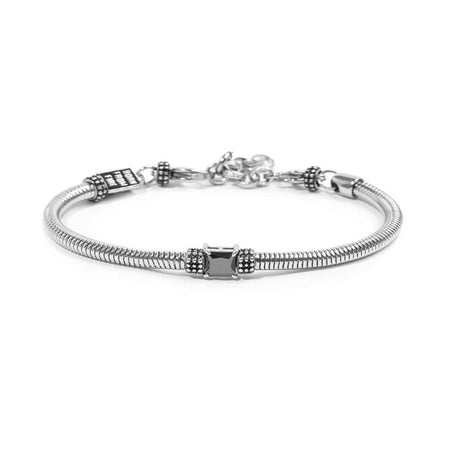 Marlù Bracciale catena snake tonda con zircone quadrato nero centrale