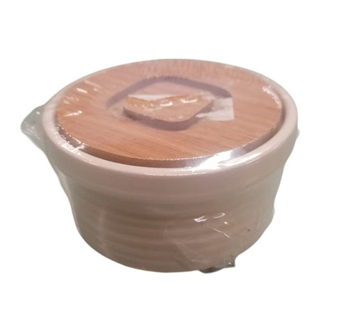 M HOME - PIROFILA ROTONDA DIAM. 8,5CM IN CERAMICA CON COPERCHIO IN LEGNO