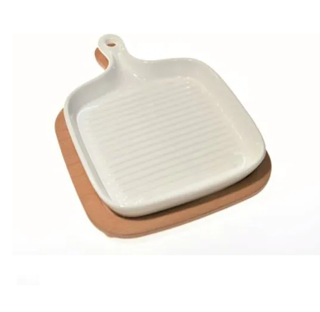 M HOME - 1 PIROFILA QUADRATA RIGATA BIANCA CON MANICI E BASE IN LEGNO 31X22X5.5