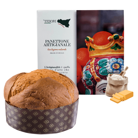 Tesori di sicilia panettone artigianale pandorato 1kg, scatola siciliana "a donna elisabetta" panettone a lievitazione naturale, idea regalo natale
