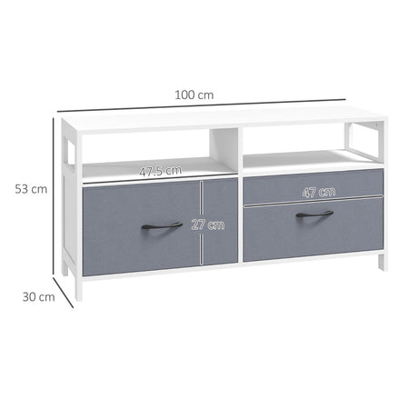 Mobile TV 50" max in MDF e Tessuto non Tessuto con 2 Cassetti e 2 Ripiani, 100x30x53 cm, Bianco e Grigio F839-776V80WTA