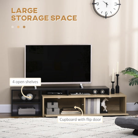 Mobile TV 32"-65" con Ripiano Rimovibile e Armadietto con Anta Ribaltabile in MDF, 163x40x38 cm, color Legno e Nero soggiorno salotto camera D4D839-583V00AK4F4