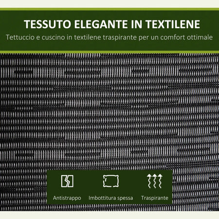 Dondolo da Giardino per 3 Persone con Tettuccio Regolabile e Cuscini, 200x120x170cm, Nero 84A-140BK