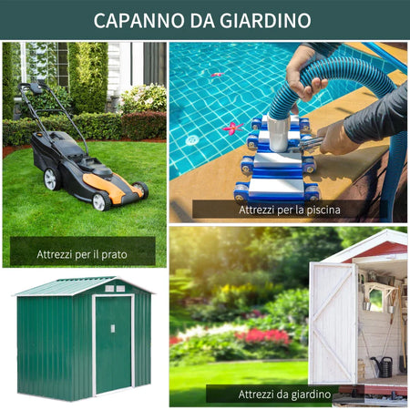Casetta da Giardino Porta Utensili in Lamiera con Porte Scorrevoli, 213x130x185cm, Verde ER8845-030GNER8