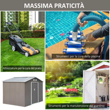 casetta utensili attrezzi esterno giardino casa armadio capanno box deposito 277x195x192cm, Grigia KT4845-031GYKT4