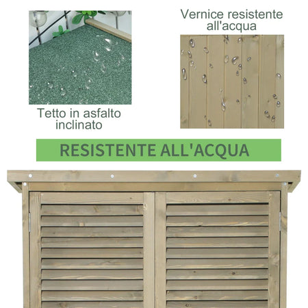 Casetta in Legno da Giardino con Tetto Impermeabile, Armadio da Esterno Porta Attrezzi da Giardino con 4 Scompartimenti, 87x46.5x160cm ZX2845-215GYZX2