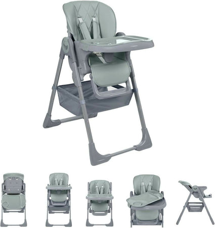 KIKKABOO Seggiolone COMFY+ , regolabile in altezza, con cinture, doppio vassoio, pieghevole, chiusura compatta, comodo, colore MINT, verde menta