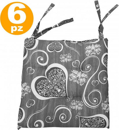 6-Coprisedia-Cuscini-Cuori-Grigio-Con-2-Laccetti-Lacci-Cuscino-Sedie-Imbottito