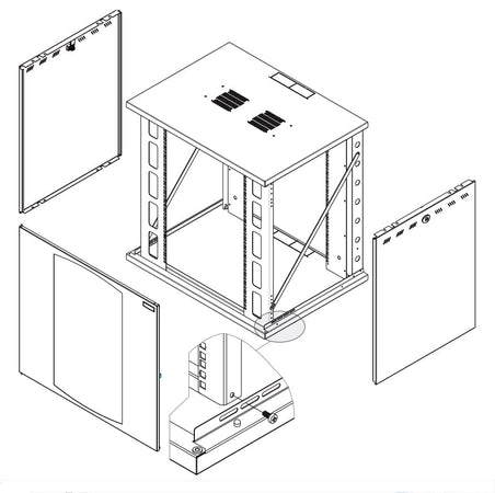 Armadio Rack 19'' a Muro 13U P 600mm L 800mm Porta Vetro Nero