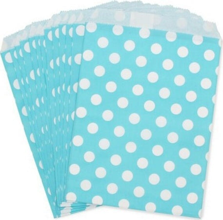 60-Sacchetti-Sacchetto-Busta-In-Carta-Celeste-Pois-16x13-Cm-Confettata-Caramelle