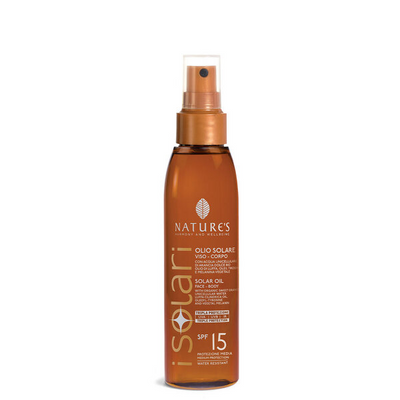 Nature's - iSolari, Olio Solare Spray Viso e Corpo SPF 15, Protezione Solare, Olio Spray corpo, Ideale Anche Per Capelli, 150 ml