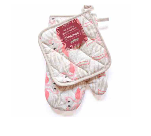 COTTON HOUSE - SET PRESINA E GUANTO DA FORNO FLAMINGO IN COTONE