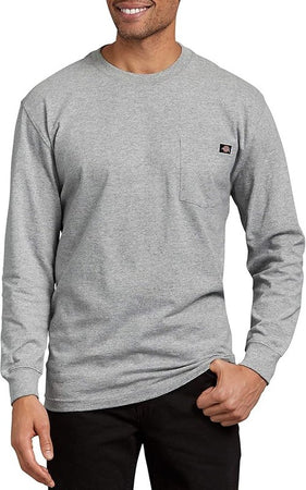Dickies Big and Tall - Maglia a maniche lunghe da uomo a girocollo pesante, Grigio mélange