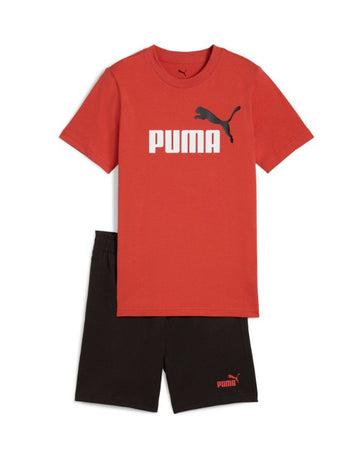PUMA Logo Tee & Shorts Set G Red Fire