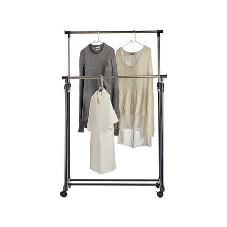 Stand Appendiabiti 2Barre Estendibili Attaccapanni doppio con 4Ruote Salvaspazio