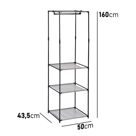 Armadietto Aperto con 3 Mensole  Barra Appendiabiti in Metallo, Salvaspazio