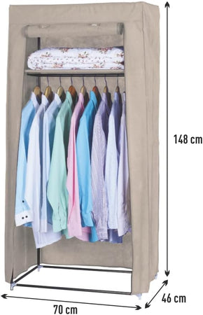 Armadio in Tessuto Struttura Metallo Guardaroba Pieghevole Asta Appendiabiti Ecrù
