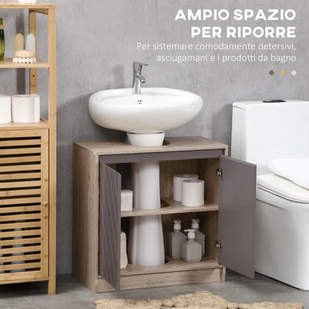 Armadietto Sottolavabo in MDF, con 2 Ante e 2 Mensole Regolabili, 60 x 30 x 60cm