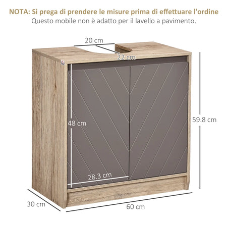 Armadietto Sottolavabo in MDF, con 2 Ante e 2 Mensole Regolabili, 60 x 30 x 60cm